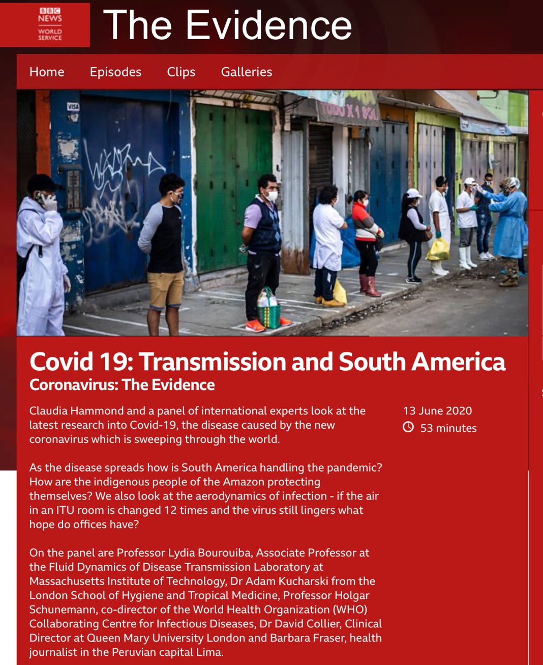 Episode of BBC World Service programme The Evidence on COVID-19